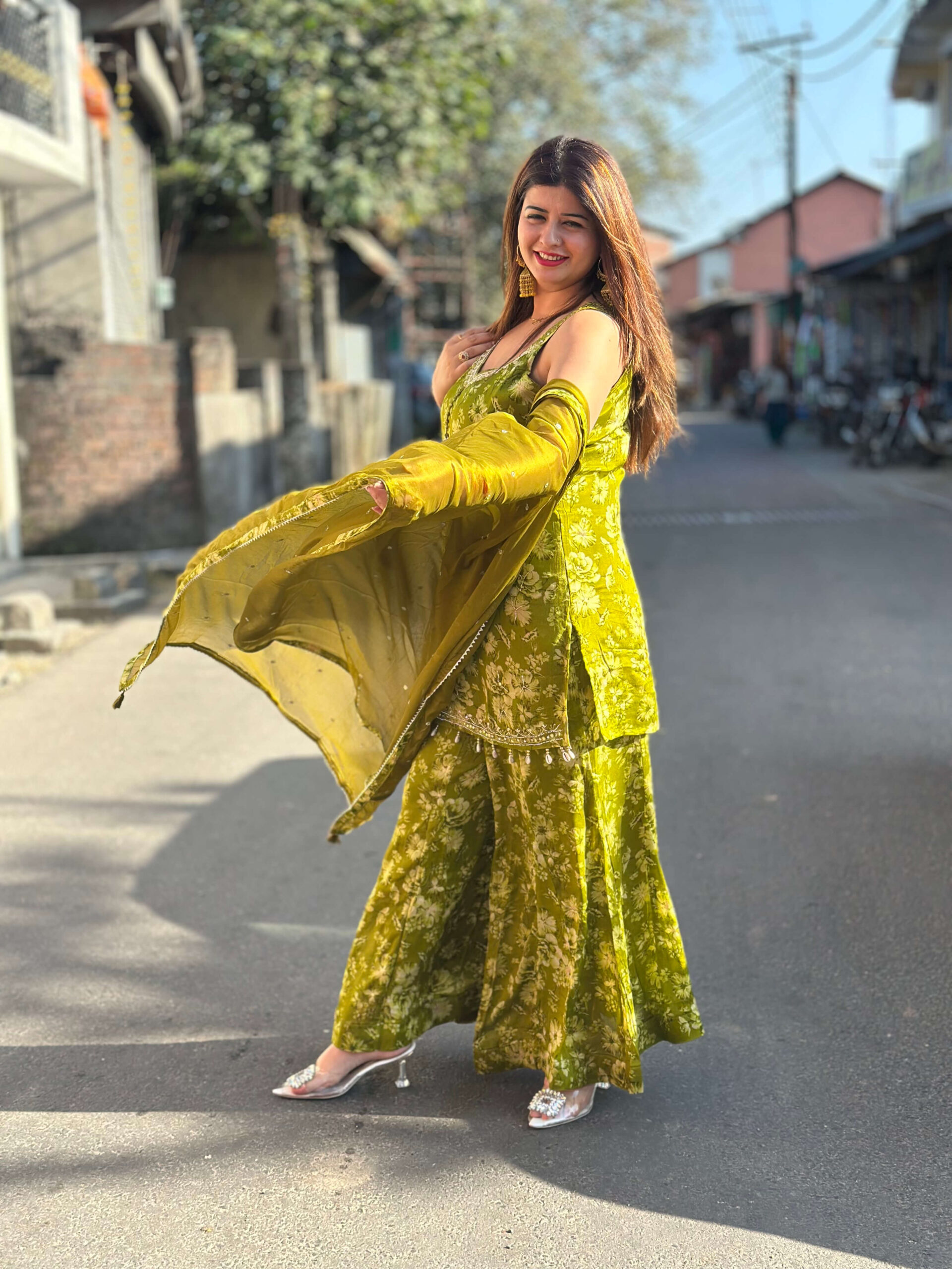 sharara suit in rich green